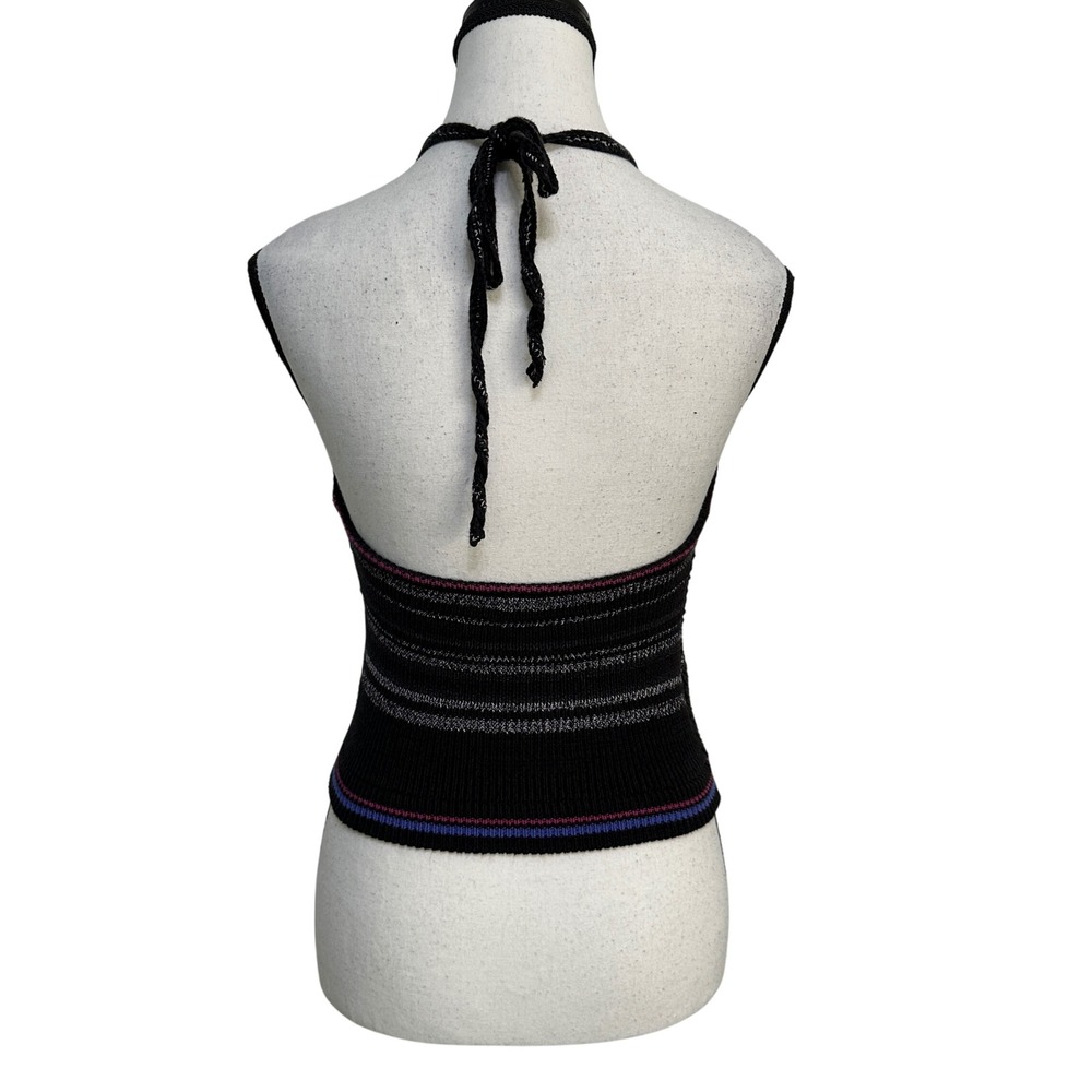 Free People Crochet Halter Top Womens XS Striped Linen Blend Boho Festival Y2K - Picture 2 of 9